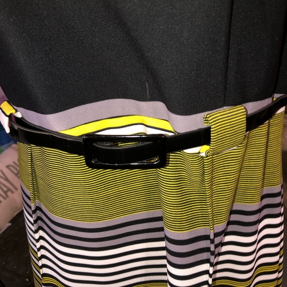 ILE NEW YORK SIZE 12 BLACK & YELLOW SLEEVELESS CAREER DRESS. EUC BELT INCLUDED - Picture 2 of 5